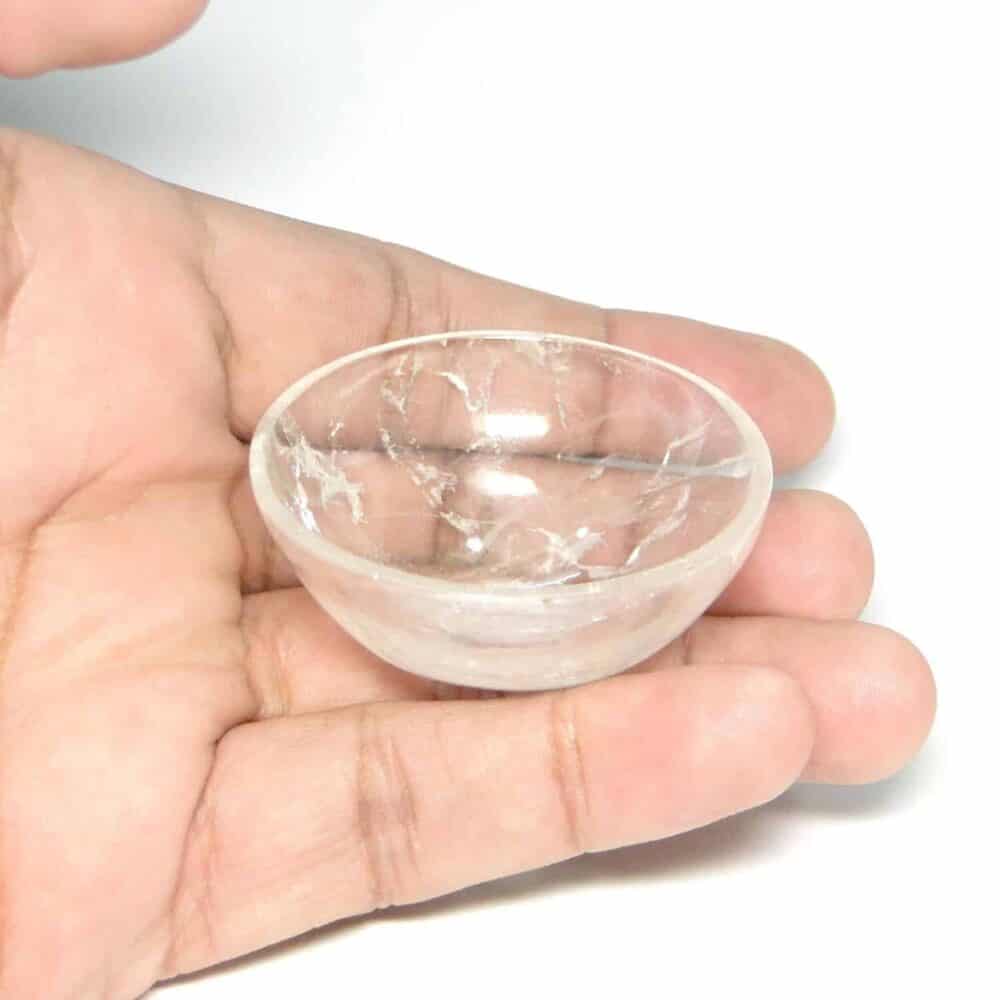 Nature's Crest - Crystal Quartz (Sphatik) Gemstone Bowl 2" - Crystal Quartz Bowl 2 Hand