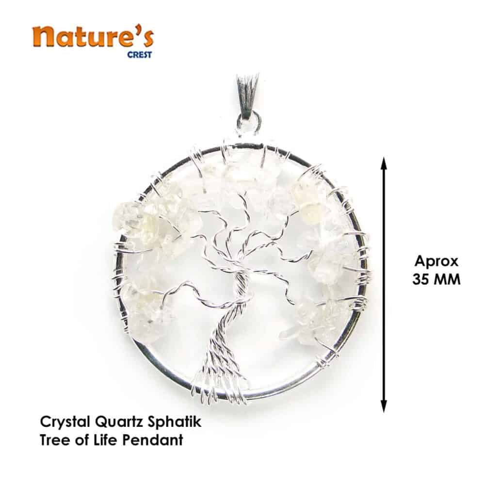 Nature's Crest - Crystal Quartz (Sphatik) Tree of Life Pendant - Crystal Quartz Tree of Life Pendants Vector