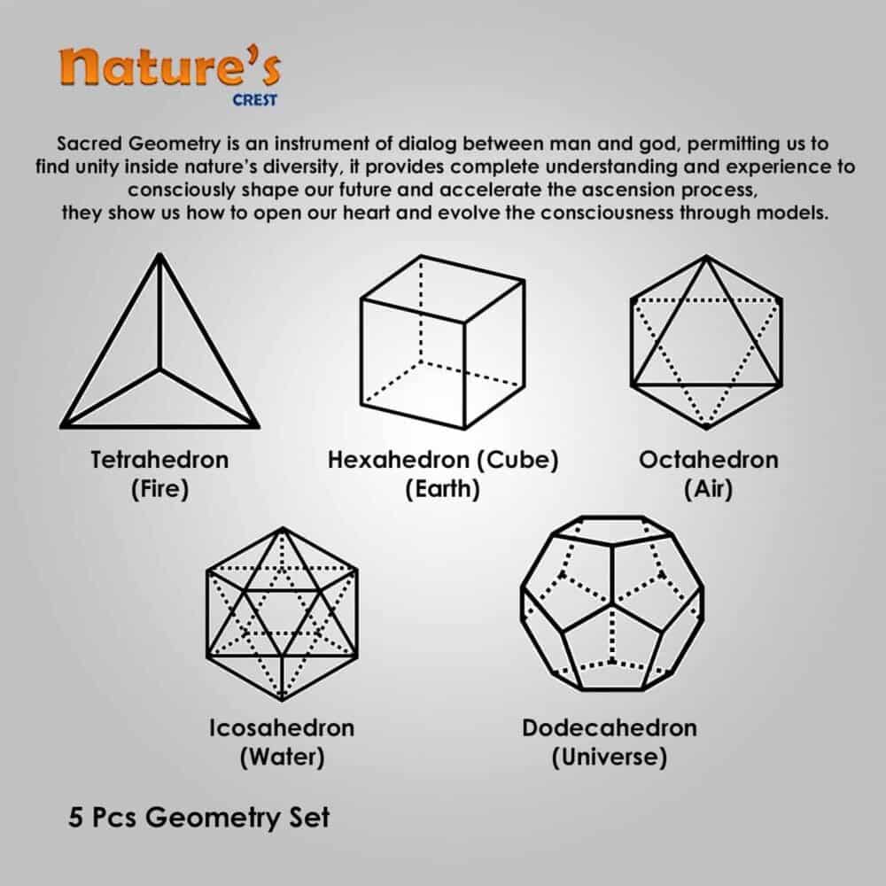 Nature's Crest - Amethyst Platonic Solids 5 Pcs Set Sacret Geometry Set - Geometry 5 Pcs Set Vector
