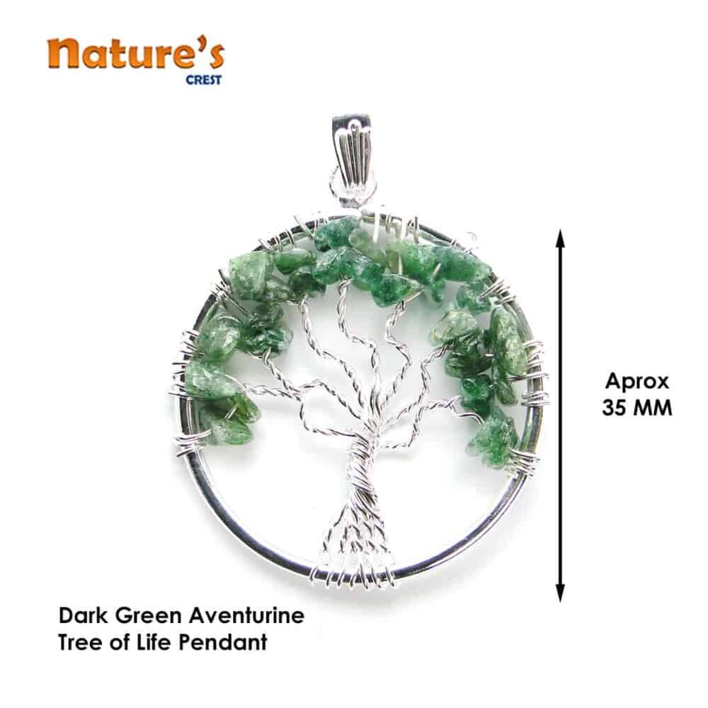Nature's Crest - Green Aventurine Dark Tree of Life Pendant - Green Aventurine Dark Tree of Life Pendants Vector