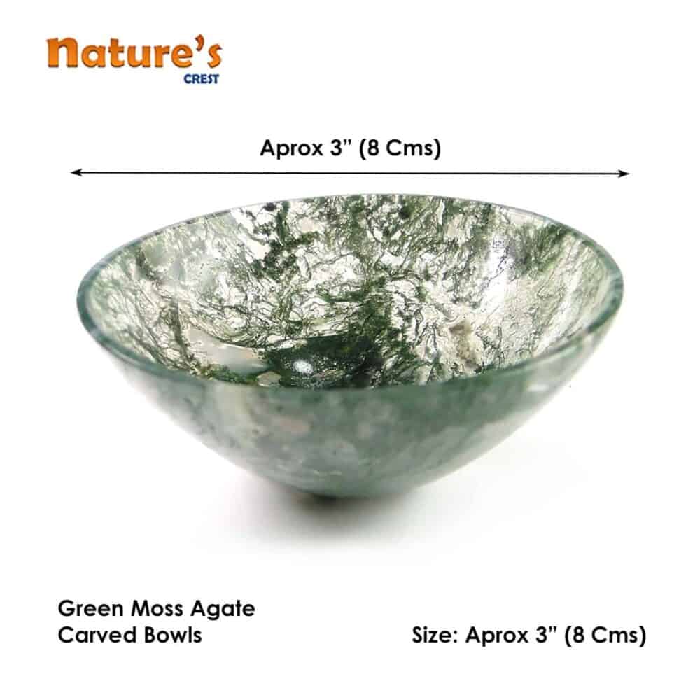 Green Moss Agate Gemstone Bowl 3" - Image 3
