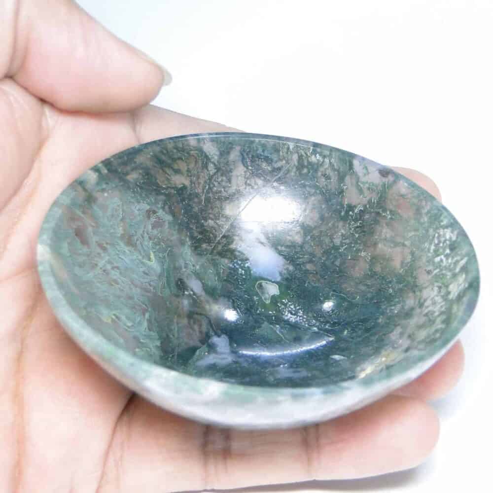 Nature's Crest - Green Moss Agate Gemstone Bowl 3" - Green Moss Agate Bowl 3 hand