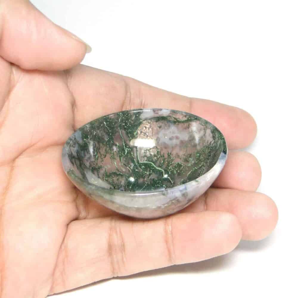 Nature's Crest - Green Moss Agate Gemstone Bowl 2" - Green moss Agate Bowl 2 hand