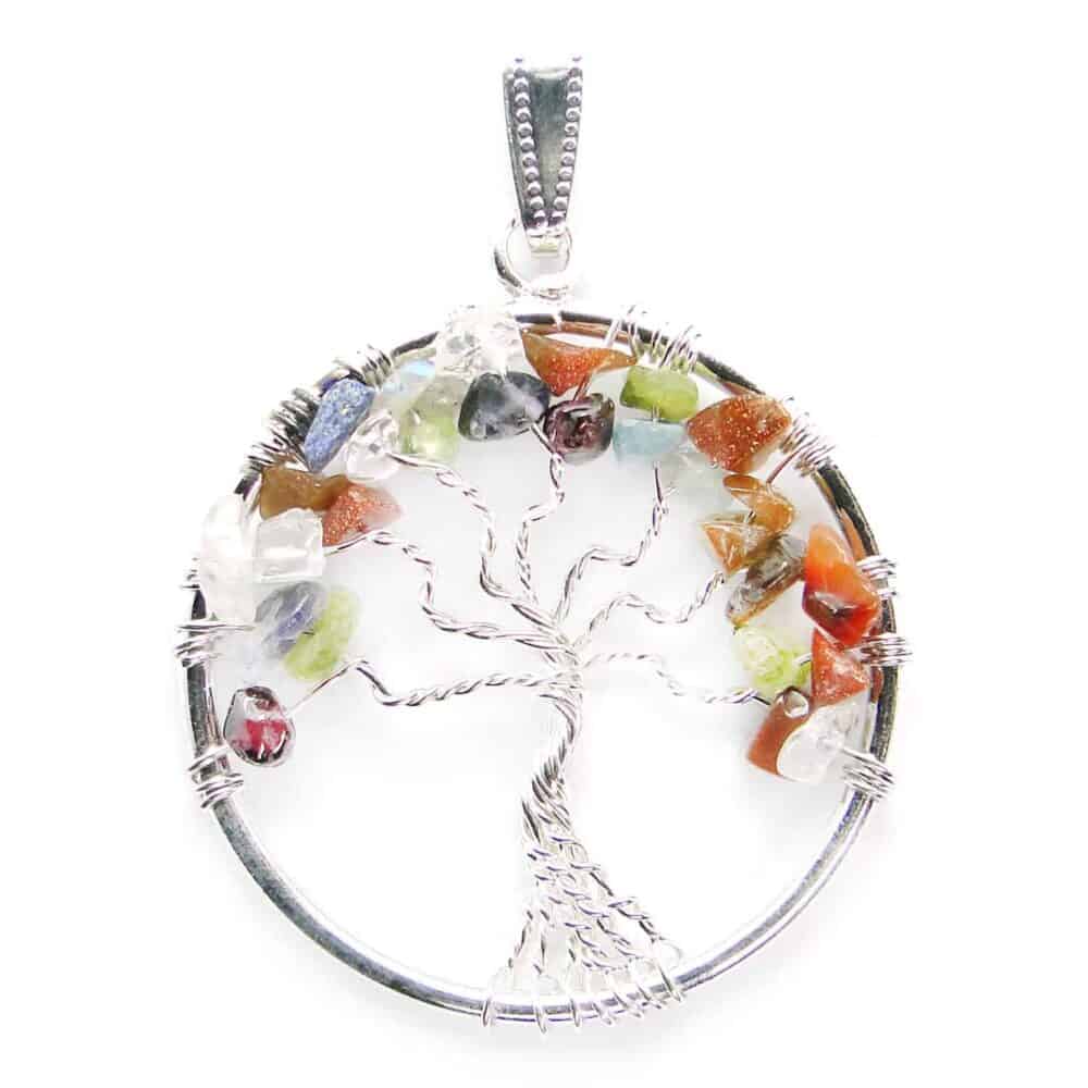 Nature's Crest - Mix Gemstones Tree of Life Pendant - Multicolour Mix Tree of Life Pendant