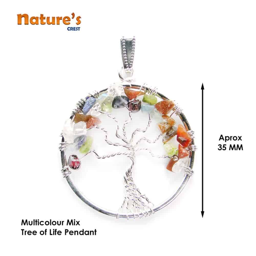Nature's Crest - Mix Gemstones Tree of Life Pendant - Multicolour Mix Tree of Life Pendants Vector