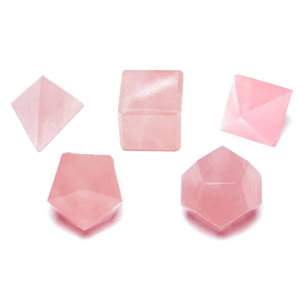 Nature's Crest - Rose Quartz Platonic Solids 5 Pcs Set Sacret Geometry Set - Rose Quartz 5 Pc Set