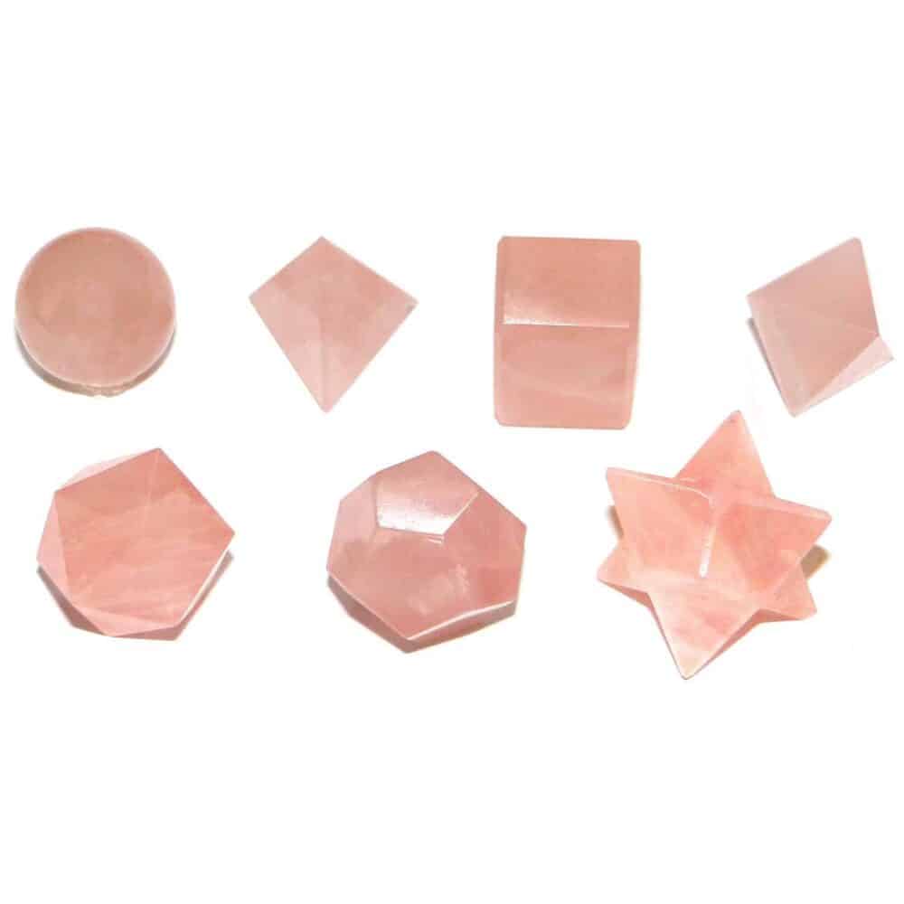 Nature's Crest - Rose Quartz Platonic Solids 7 Pcs Set Sacret Geometry Set - Rose Quartz 7 Pc Set