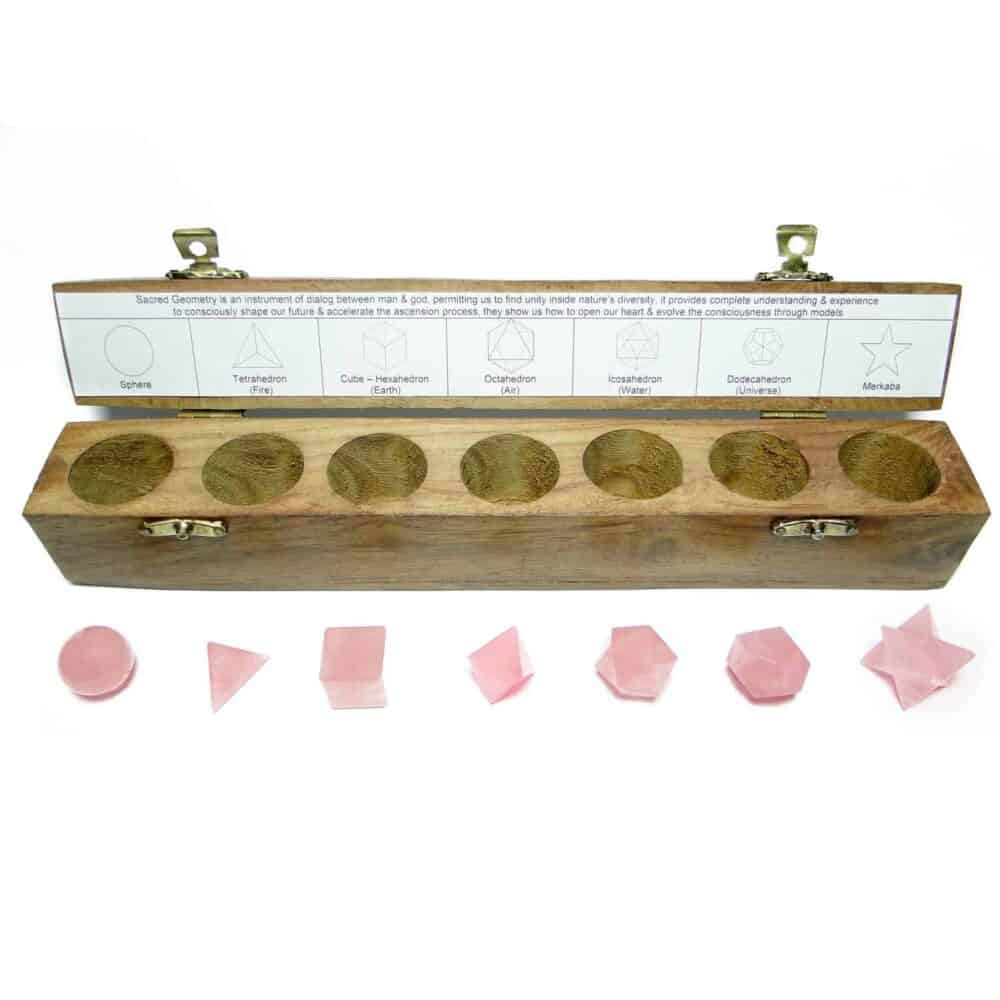 Rose Quartz Platonic Solids 7 Pcs Set Sacret Geometry Set