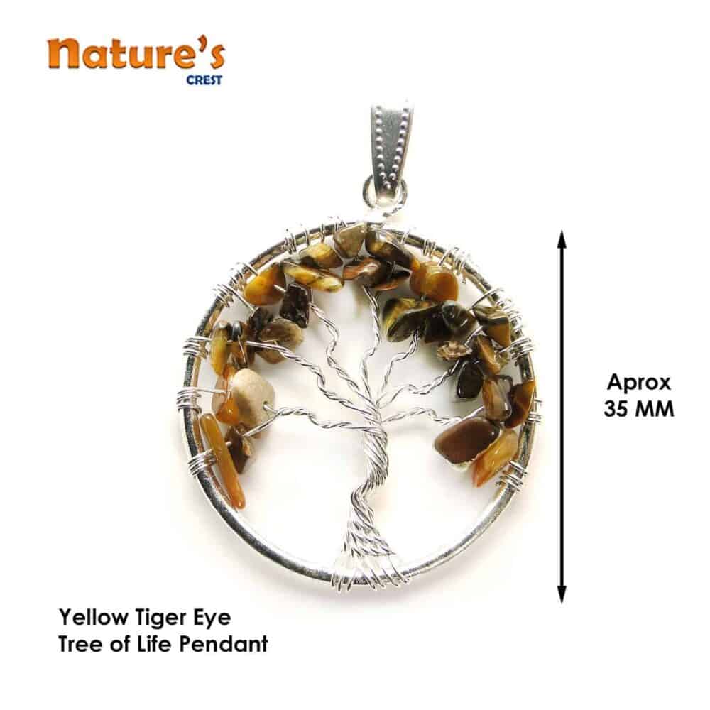 Nature's Crest - Tiger Eye Yellow Tree of Life Pendant - Tiger Eye Tree of Life Pendants Vector