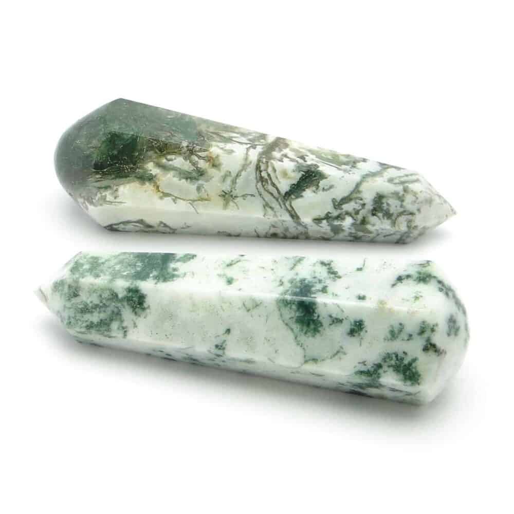 Nature's Crest - Tree Agate Healing Wand Massage Stick - Tree Agate 6 Fac Massage Multiple