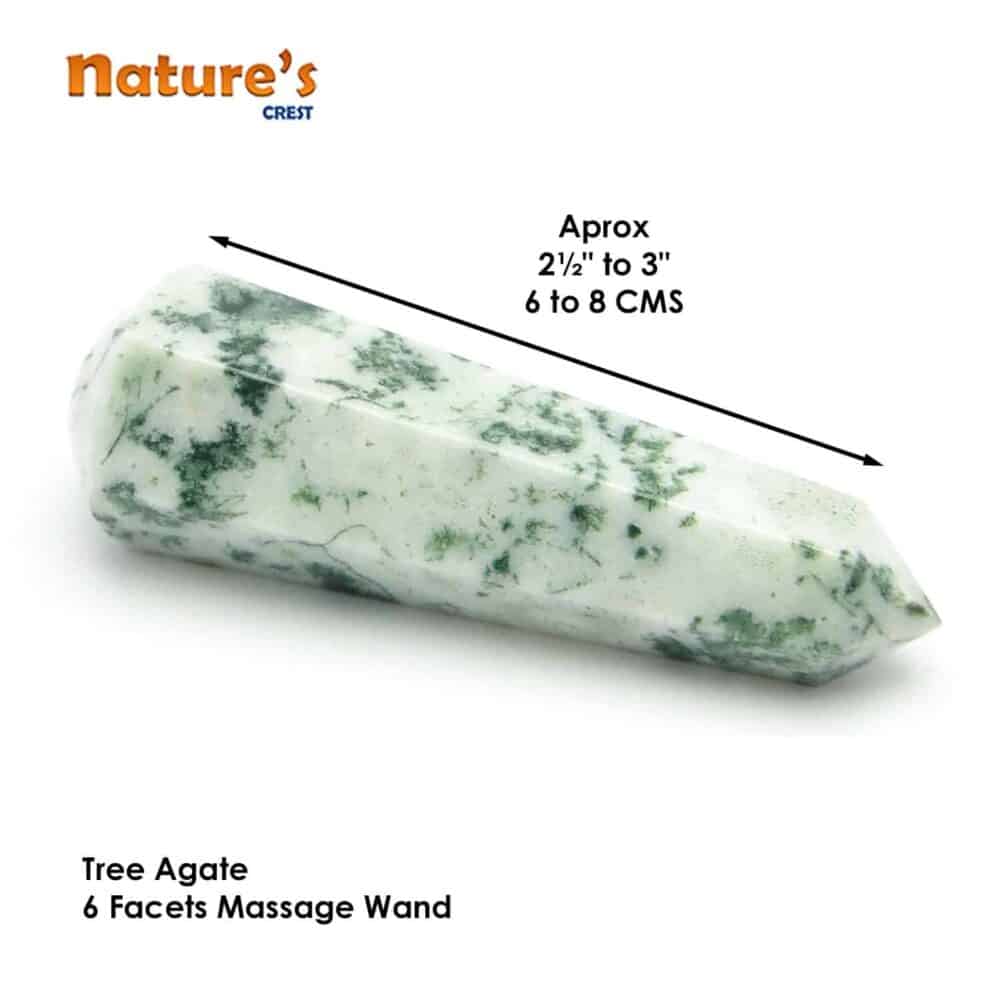 Nature's Crest - Tree Agate Healing Wand Massage Stick - Tree Agate 6 Fac Massage Vector