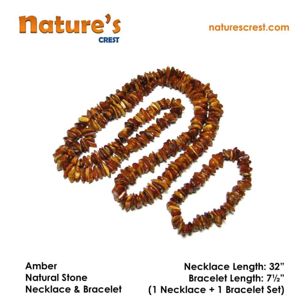 Nature's Crest - Amber Chip Beads - Amber Natural Stone Necklace Bracelet Set Vector