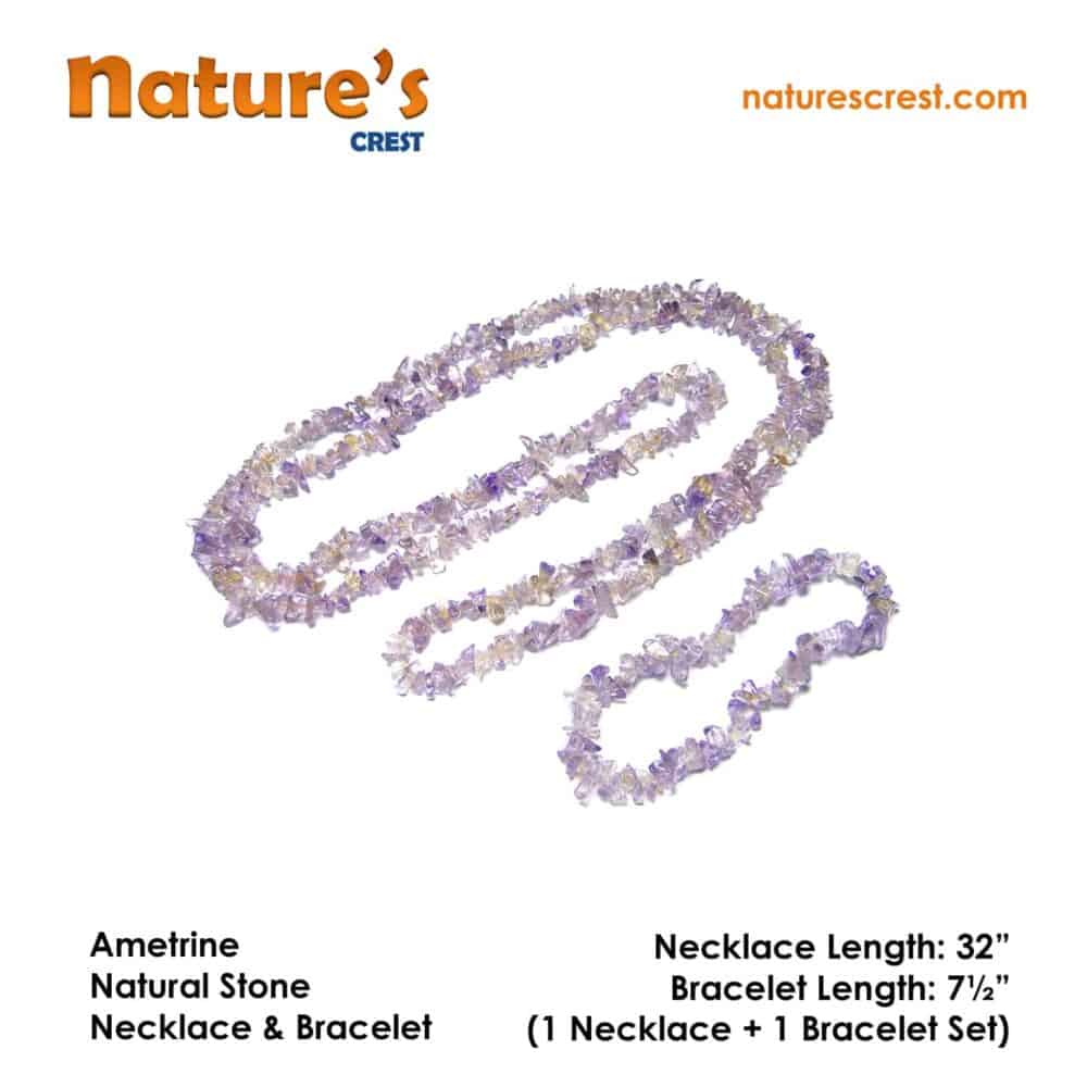 Nature's Crest - Ametrine Chip Beads - Ametrine Natural Stone Necklace Bracelet Set Vector