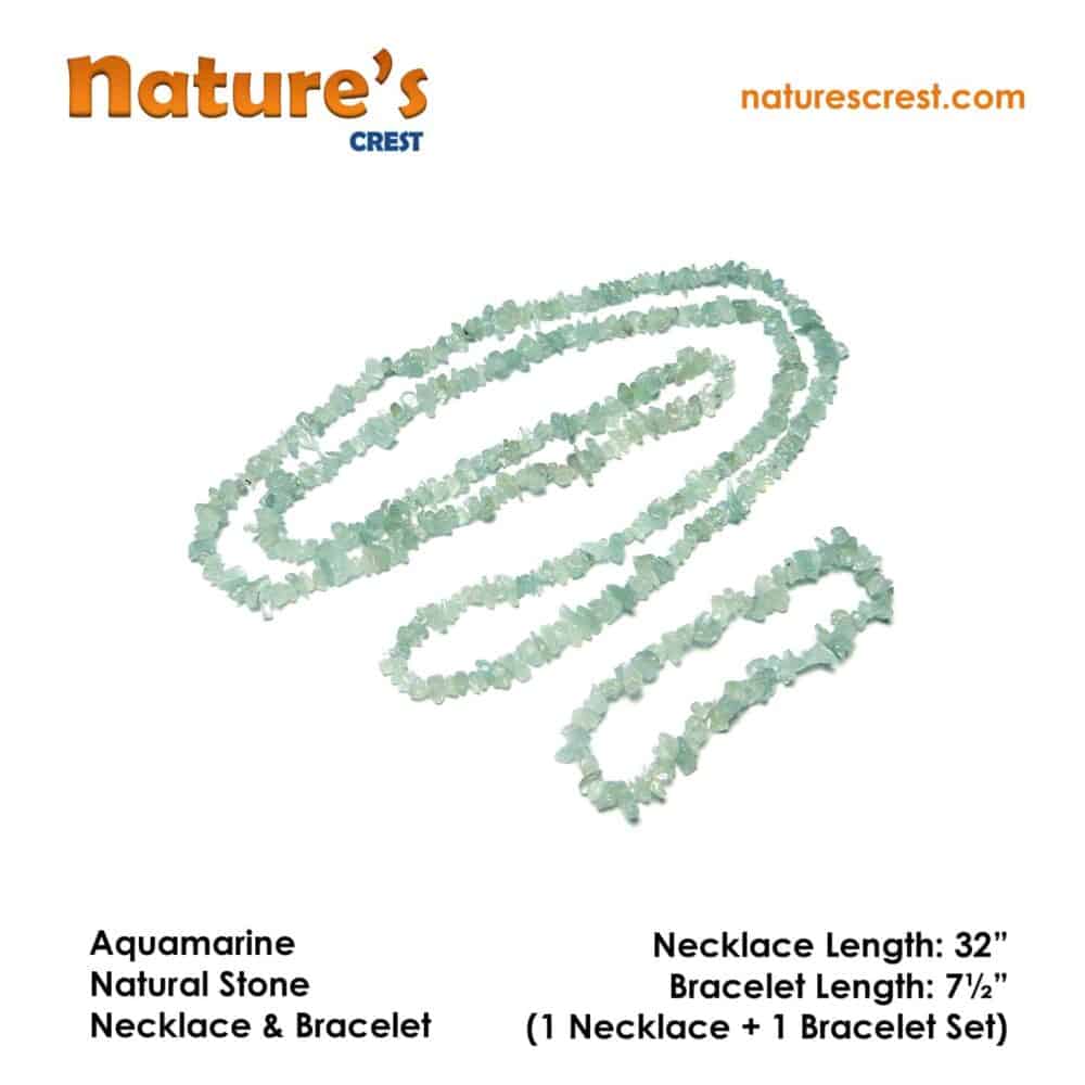 Nature's Crest - Aquamarine Chip Beads - Aquamarine Natural Stone Necklace Bracelet Set Vector