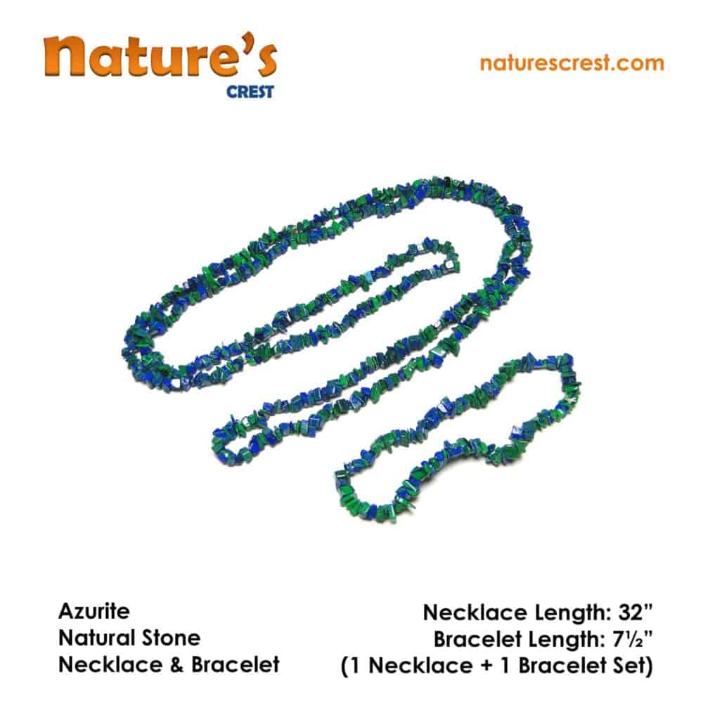 Nature's Crest - Azurite Chip Beads - Azurite Natural Stone Necklace Bracelet Set Vector