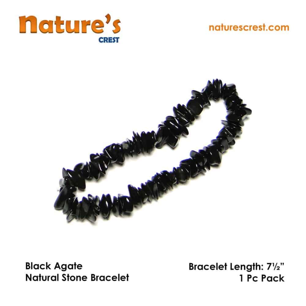 Nature's Crest - Black Agate Chip Beads - Black Agate Natural Stone Bracelet Vector
