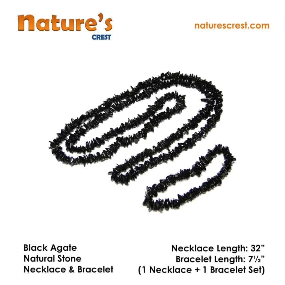 Nature's Crest - Black Agate Chip Beads - Black Agate Natural Stone Necklace Bracelet Set Vector