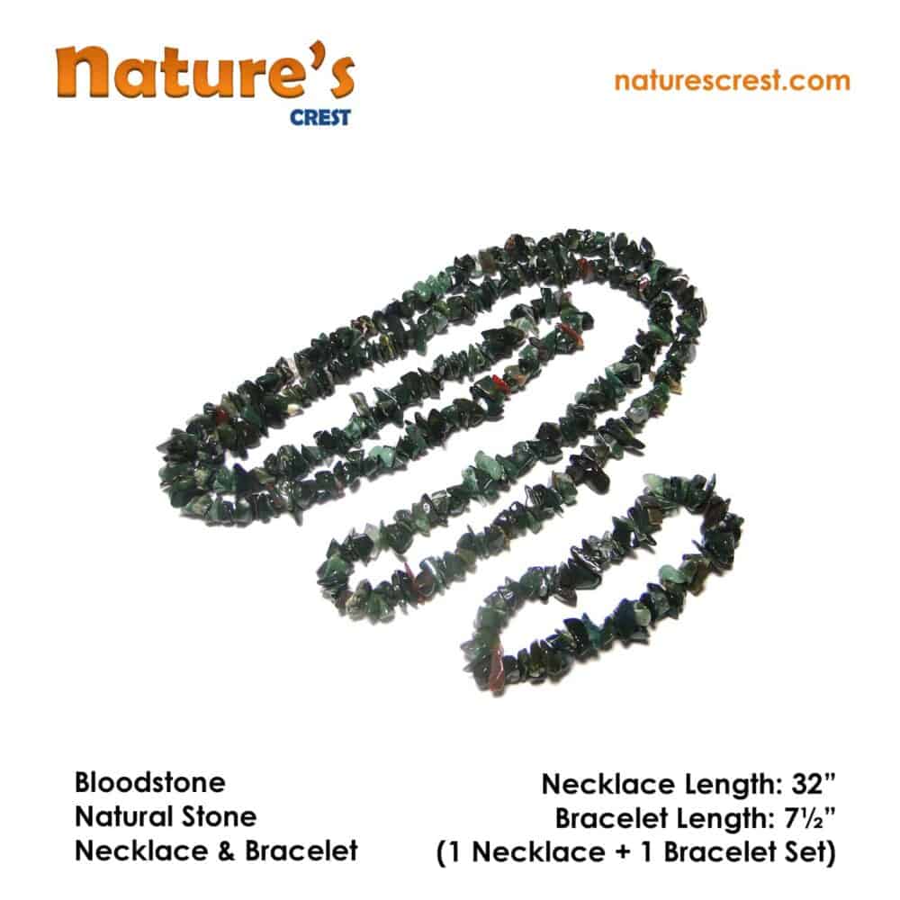 Nature's Crest - Bloodstone Chip Beads - Bloodstone Natural Stone Necklace Bracelet Set Vector