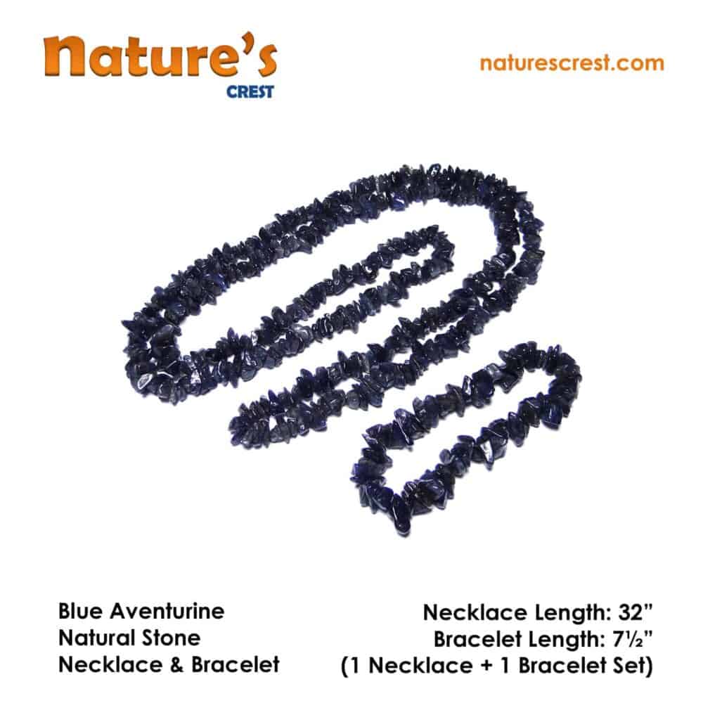 Nature's Crest - Blue Aventurine Chip Beads - Blue Aventurine Natural Stone Necklace Bracelet Set Vector