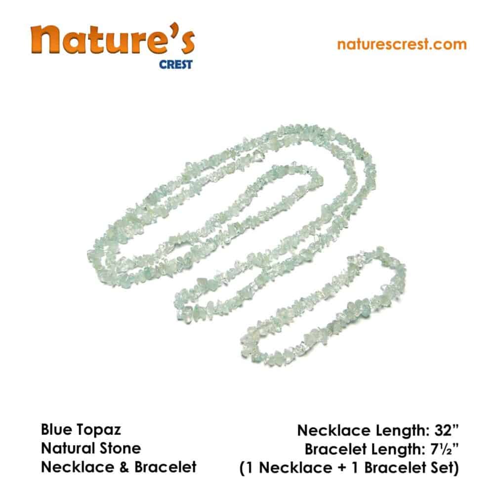 Nature's Crest - Blue Topaz Chip Beads - Blue Topaz Natural Stone Necklace Bracelet Set Vector