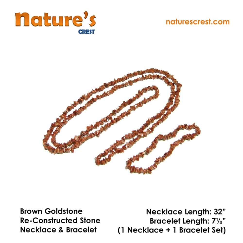 Nature's Crest - Brown Goldstone Re-Constructed Stone Chip Beads - Brown Goldstone Re Constructed Stone Necklace Bracelet Set Vector