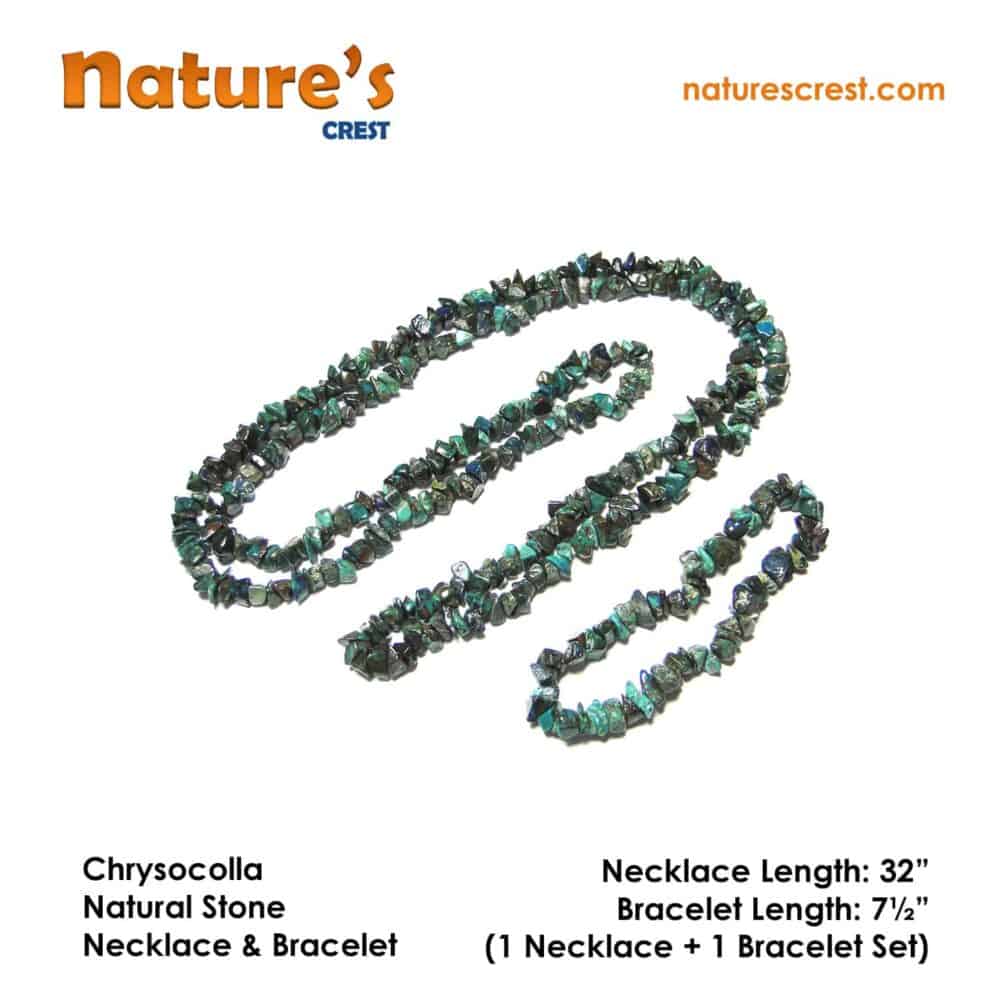 Nature's Crest - Chrysocolla Chip Beads - Chrysocolla Natural Stone Necklace Bracelet Set Vector