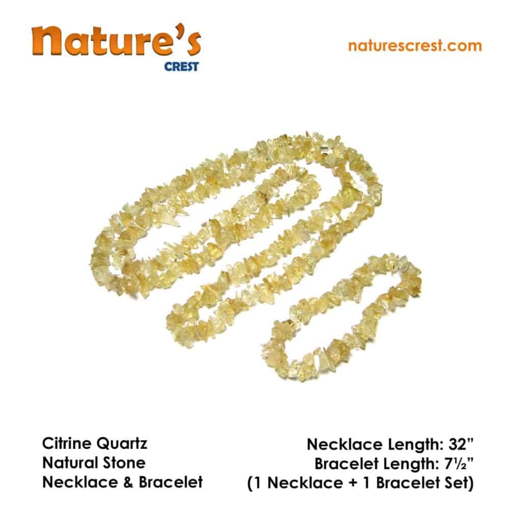 Nature's Crest - Citrine Chip Beads - Citrine Quartz Natural Stone Necklace Bracelet Set Vector