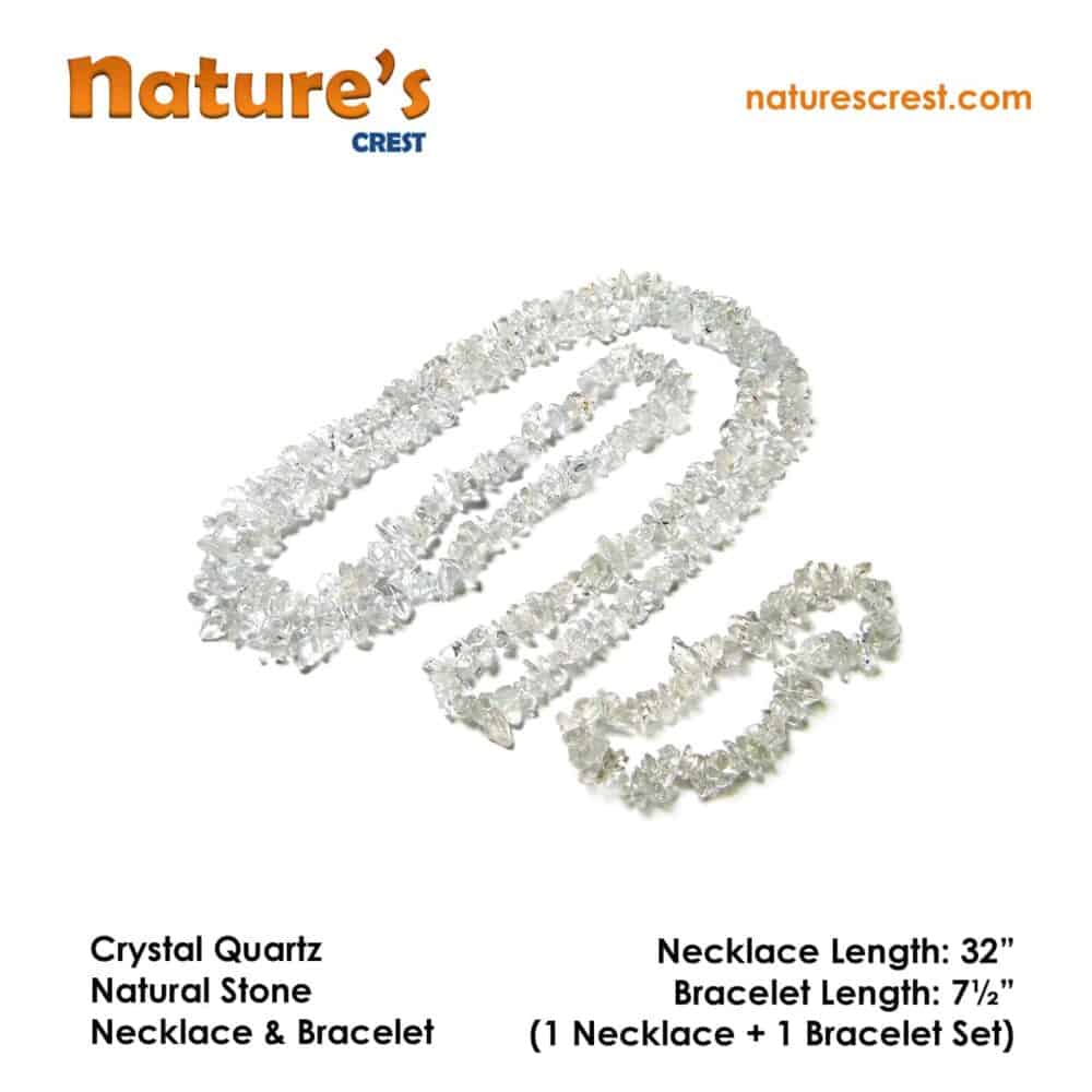Nature's Crest - Crystal Quartz Chip Beads - Crystal Quartz Natural Stone Necklace Bracelet Set Vector