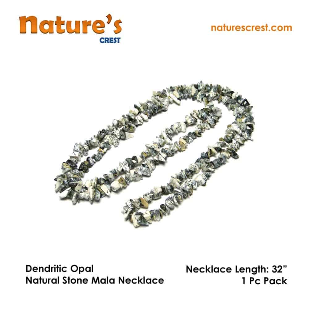 Nature's Crest - Dendritic Opal Chip Beads - Dendritic Opal Natural Stone Necklace 32 Vector