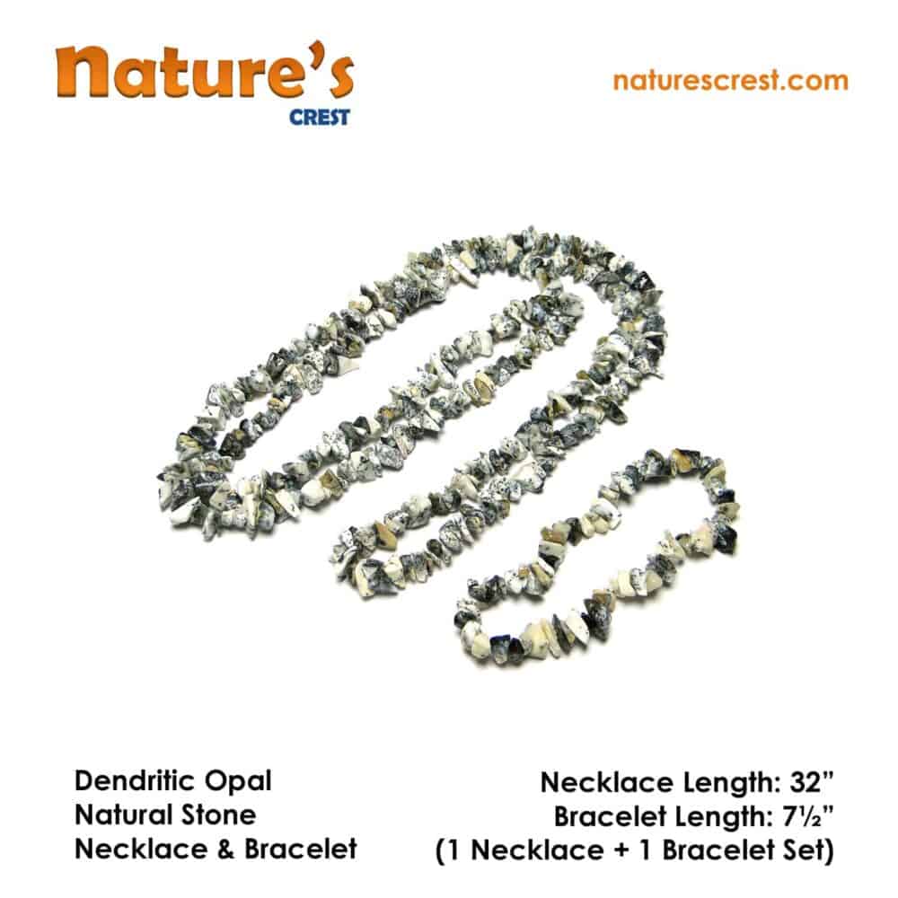 Nature's Crest - Dendritic Opal Chip Beads - Dendritic Opal Natural Stone Necklace Bracelet Set Vector