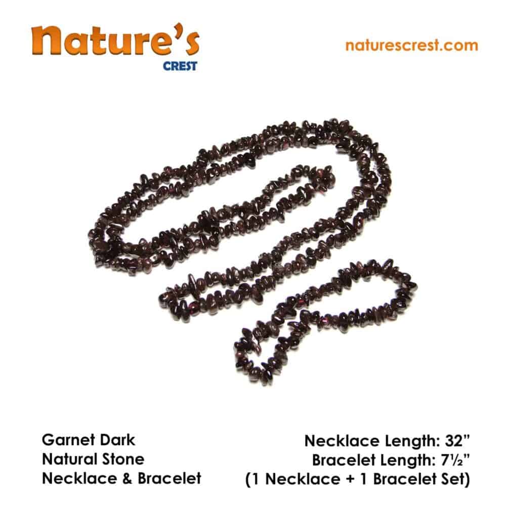 Nature's Crest - Garnet Dark Chip Beads - Garnet Dark Natural Stone Necklace Bracelet Set Vector