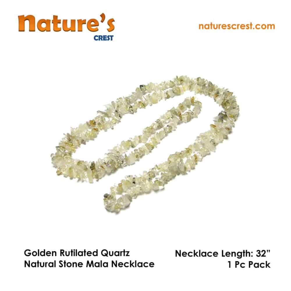 Nature's Crest - Golden Rutilated Quartz Chip Beads - Golden Rutilated Quartz Natural Stone Necklace 32 Vector