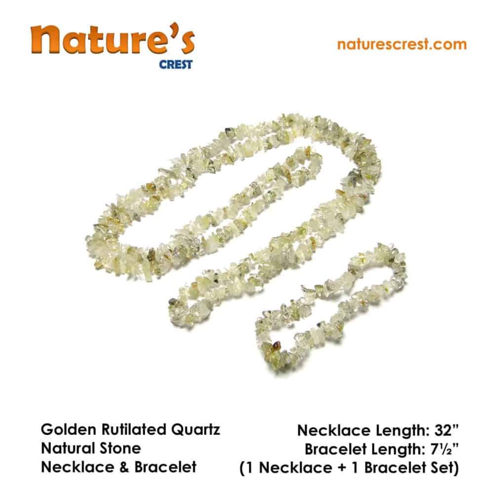 Nature's Crest - Golden Rutilated Quartz Chip Beads - Golden Rutilated Quartz Natural Stone Necklace Bracelet Set Vector