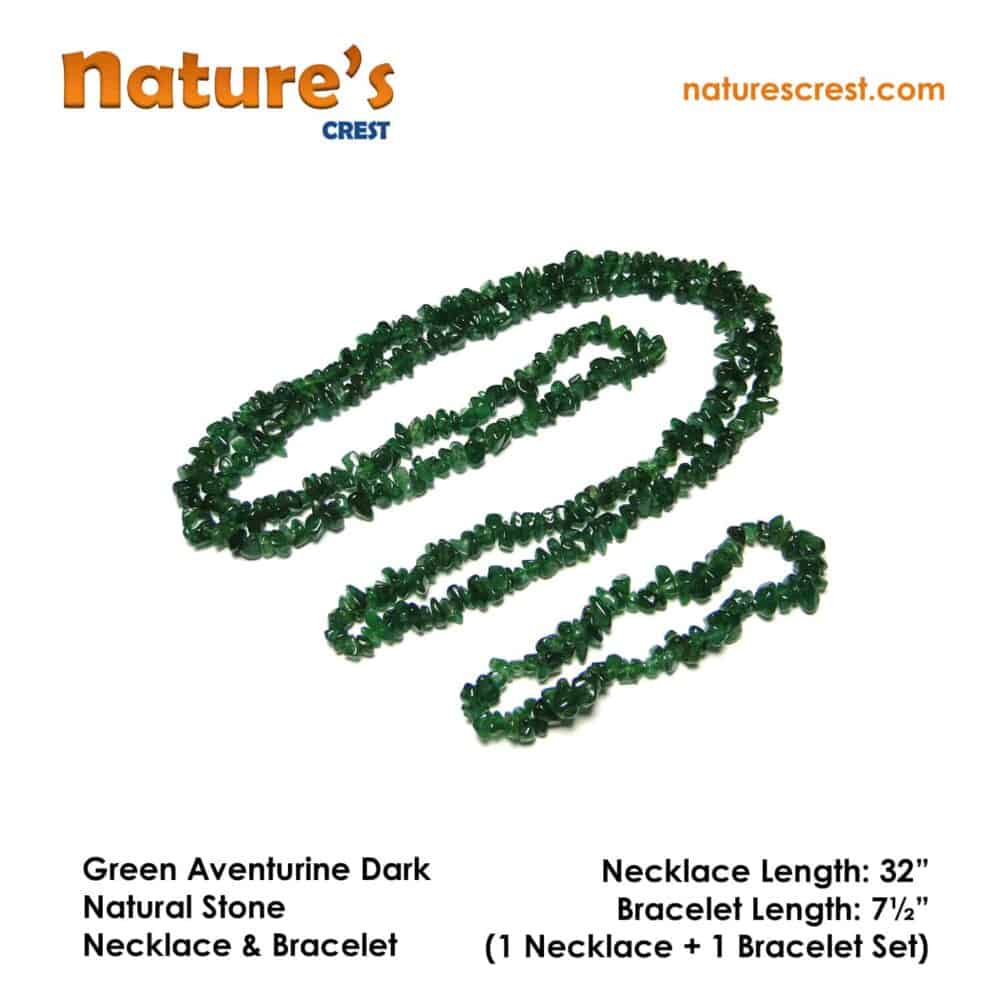 Nature's Crest - Green Aventurine Dark Chip Beads - Green Aventurine Dark Natural Stone Necklace Bracelet Set Vector