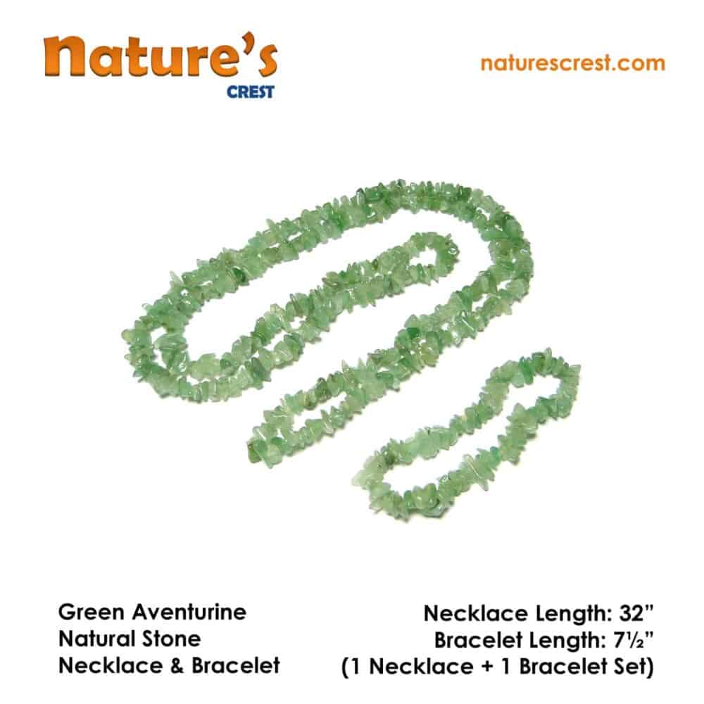 Nature's Crest - Green Aventurine Chip Beads - Green Aventurine Natural Stone Necklace Bracelet Set Vector