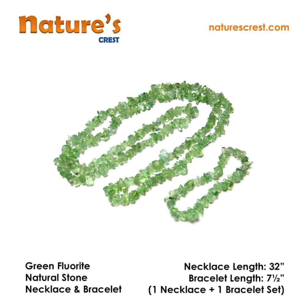 Nature's Crest - Green Fluorite Chip Beads - Green Fluorite Natural Stone Necklace Bracelet Set Vector