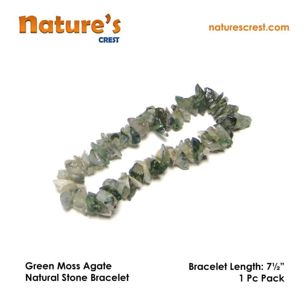 Nature's Crest - Green Moss Agate Chip Beads - Green Moss Agate Natural Stone Bracelet Vector