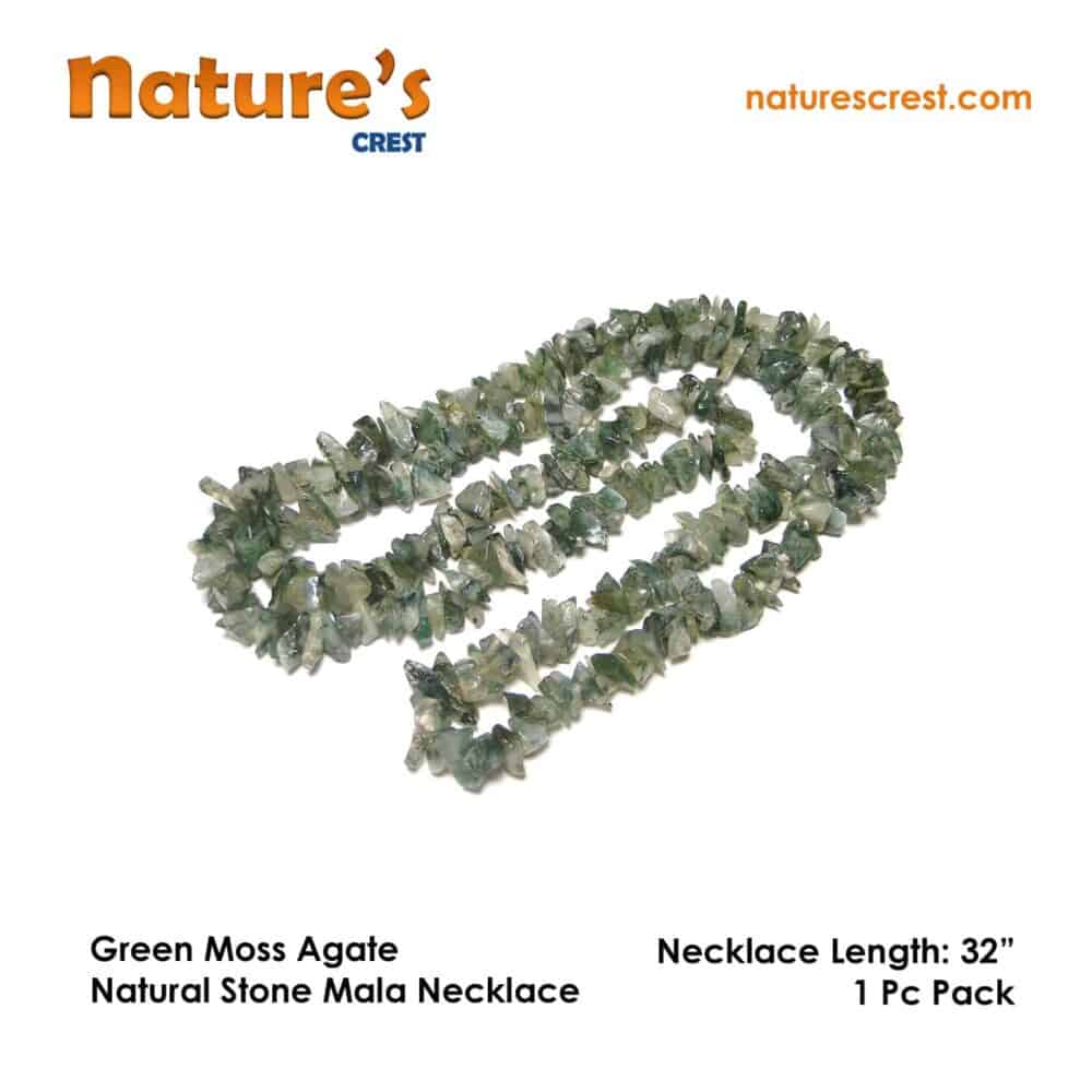 Nature's Crest - Green Moss Agate Chip Beads - Green Moss Agate Natural Stone Necklace 32 Vector