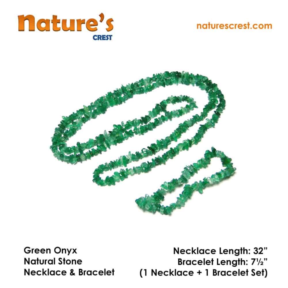 Nature's Crest - Green Onyx Chip Beads - Green Onyx Natural Stone Necklace Bracelet Set Vector