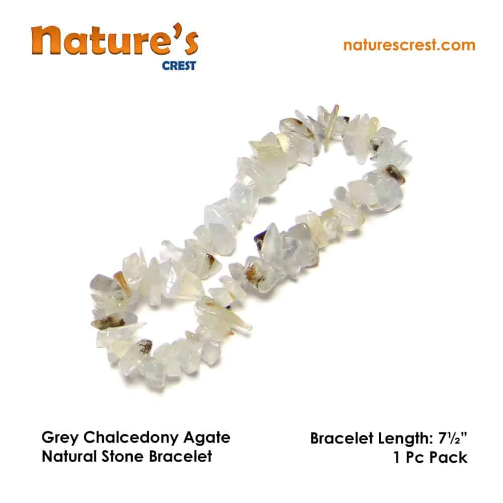 Nature's Crest - Grey Chalcedony Agate Chip Beads - Grey Chalcedony Agate Natural Stone Bracelet Vector