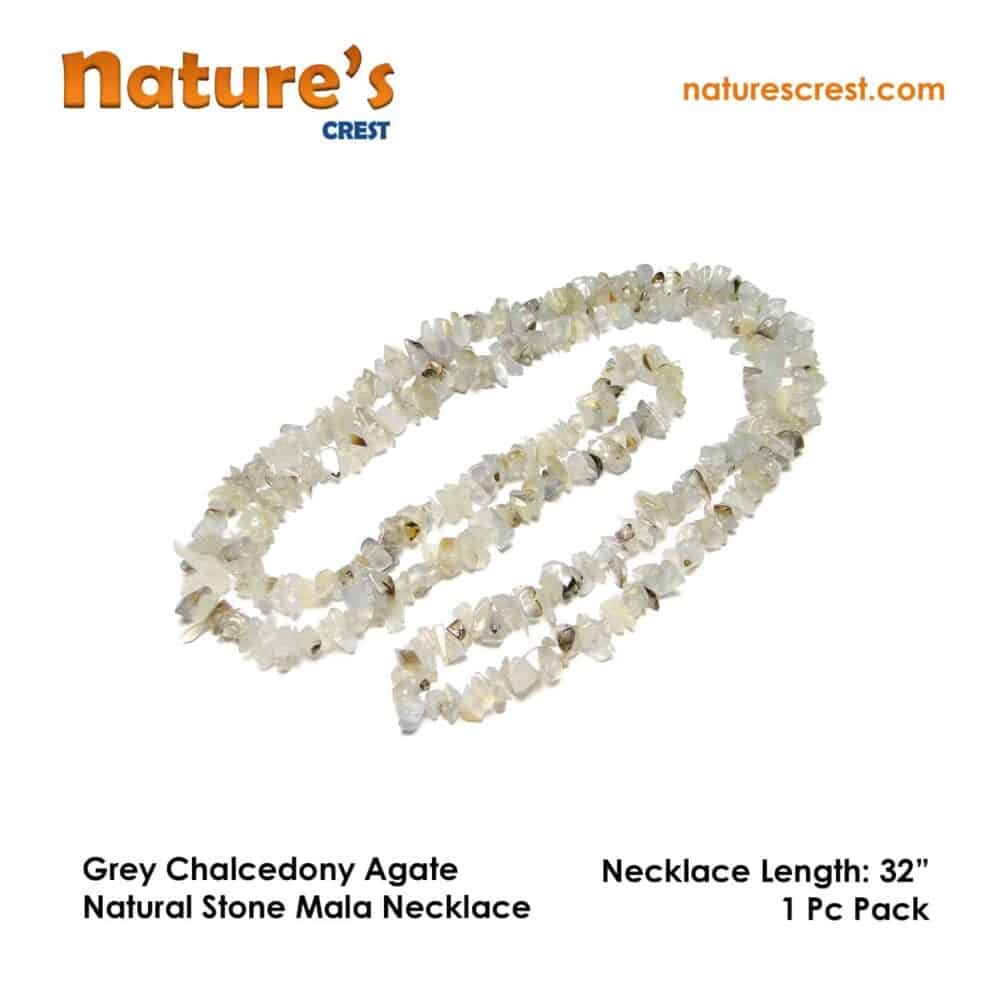 Nature's Crest - Grey Chalcedony Agate Chip Beads - Grey Chalcedony Agate Natural Stone Necklace 32 Vector