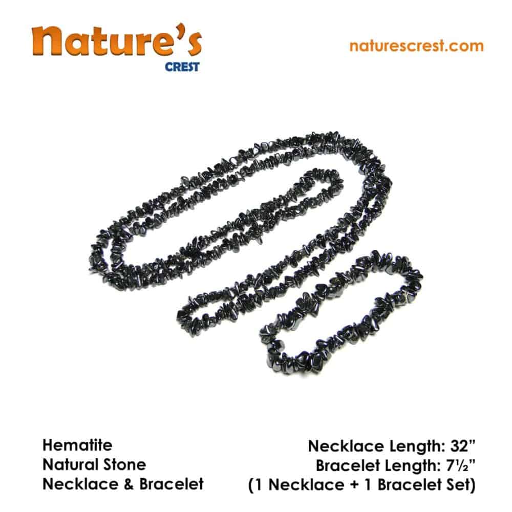 Nature's Crest - Hematite Chip Beads - Hematite Natural Stone Necklace Bracelet Set Vector