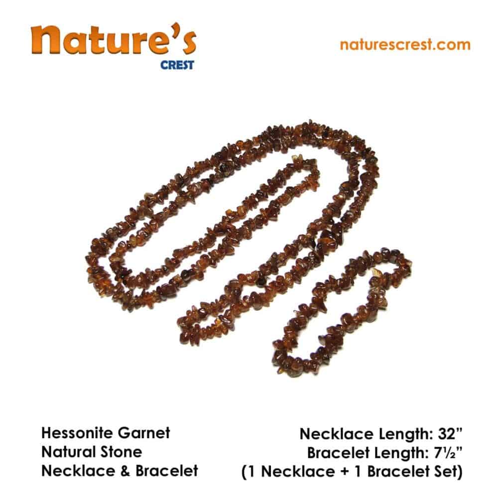 Nature's Crest - Hessonite Garnet Chip Beads - Hessonite Garnet Natural Stone Necklace Bracelet Set Vector