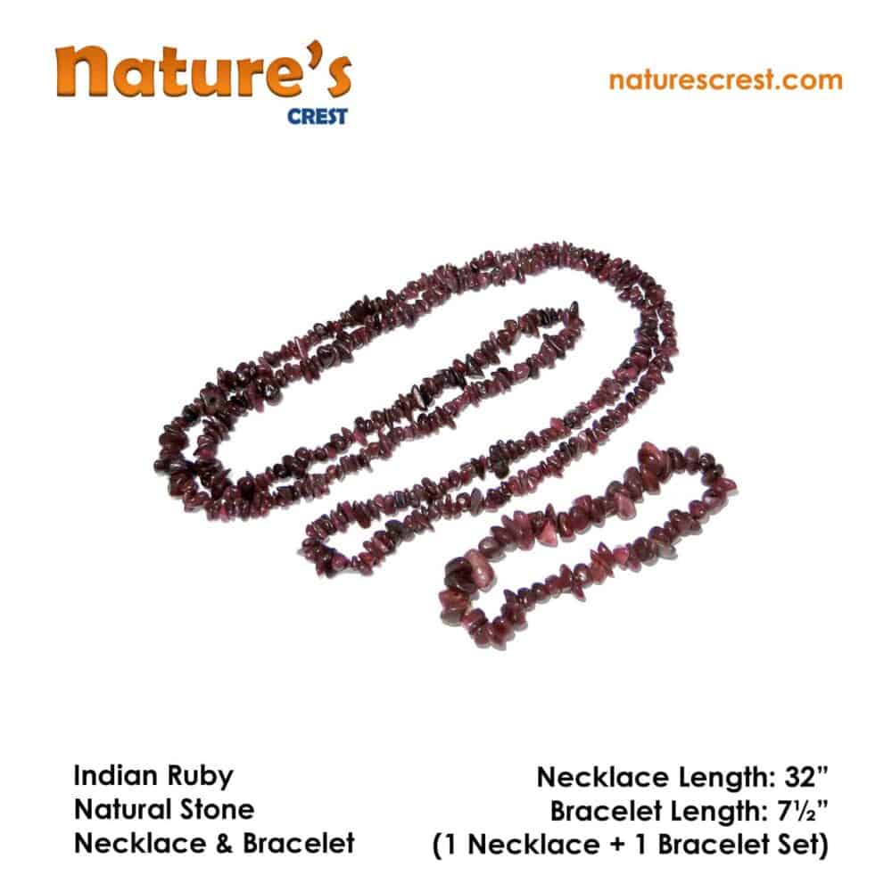 Nature's Crest - Indian Ruby Chip Beads - Indian Ruby Natural Stone Necklace Bracelet Set Vector