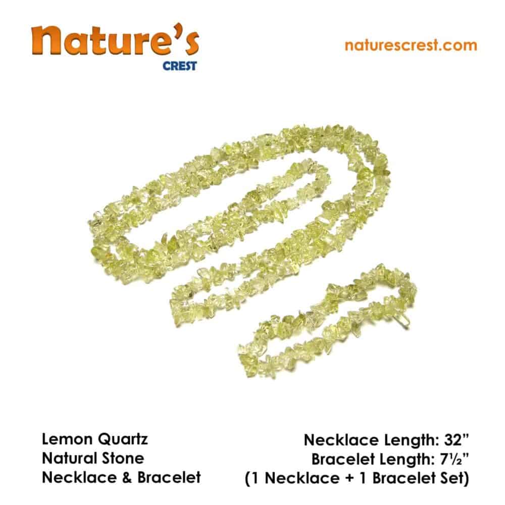 Nature's Crest - Lemon Quartz Chip Beads - Lemon Quartz Natural Stone Necklace Bracelet Set Vector
