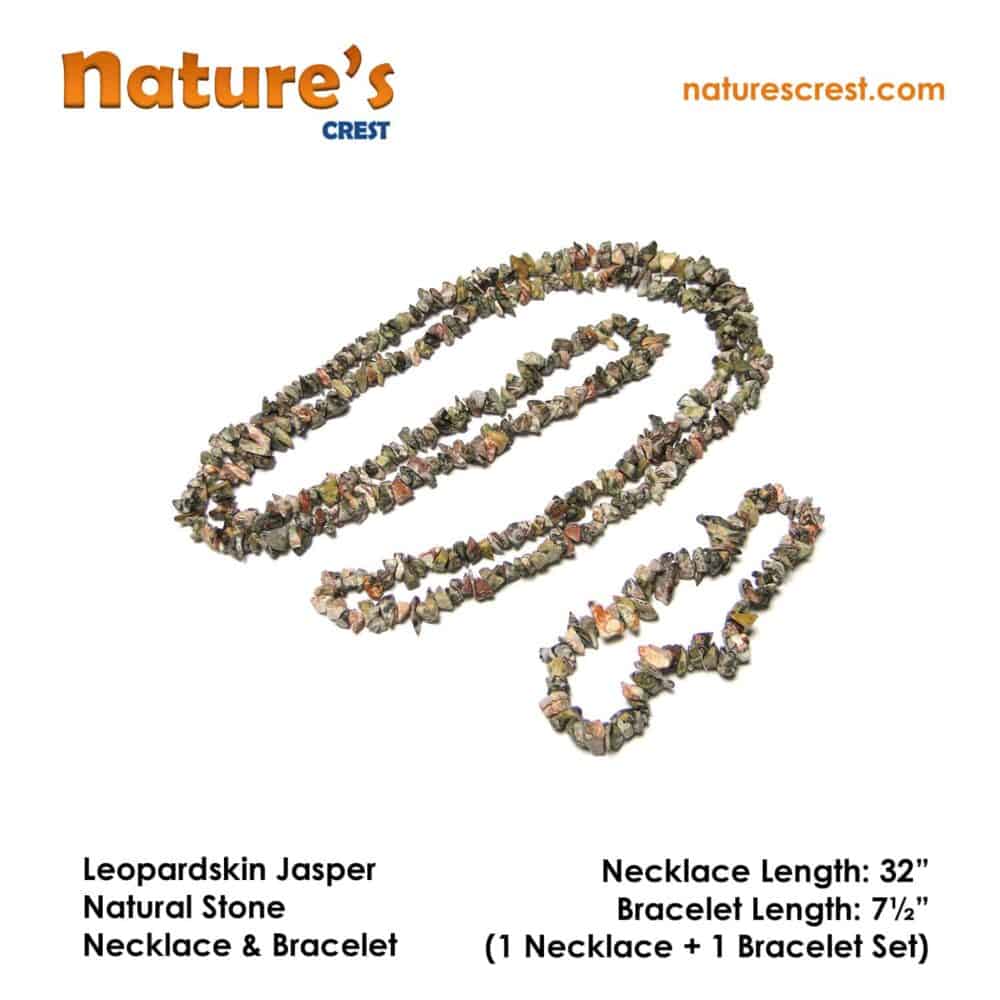Nature's Crest - Leopardskin Jasper Chip Beads - Leopardskin Jasper Natural Stone Necklace Bracelet Set Vector