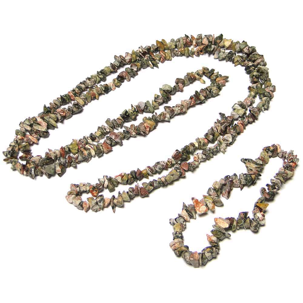 Nature's Crest - Leopardskin Jasper Chip Beads - Leopardskin Jasper Natural Stone Necklace Bracelet Set