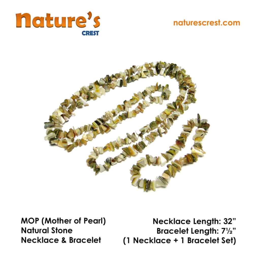 Nature's Crest - MOP (Mother of Pearl) Chip Beads - MOP Mother of Pearl Natural Stone Necklace Bracelet Set Vector