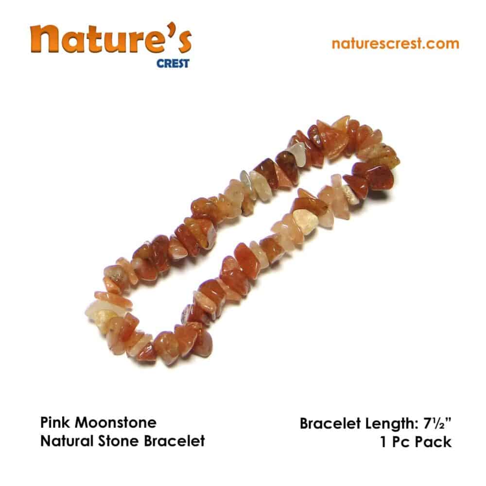 Nature's Crest - Pink Moonstone Chip Beads - Pink Moonstone Natural Stone Bracelet Vector