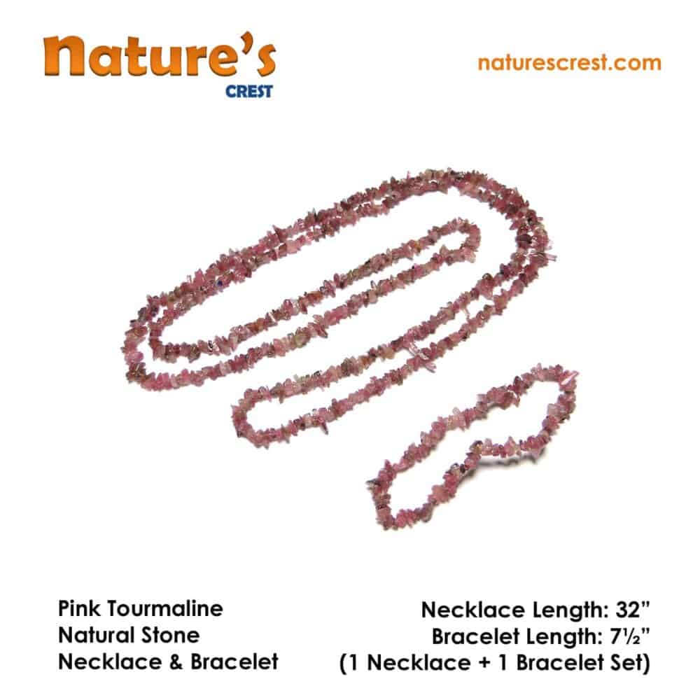 Nature's Crest - Pink Tourmaline Chip Beads - Pink Tourmaline Natural Stone Necklace Bracelet Set Vector